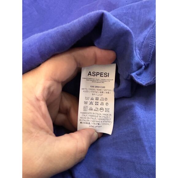 Aspesi Linen Maxi Dress Blue V-Neckline Relaxed Fit Casual Summer Size S Small - Picture 12 of 13